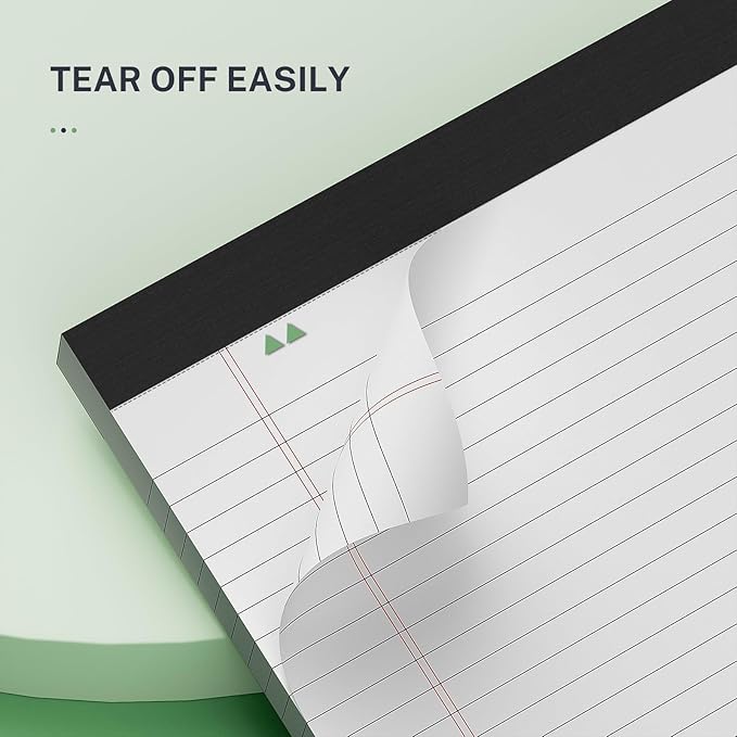 2-Pack Professional Legal Pads 8.5x11 Inches, Wide Ruled White Paper Perforated - 50 Sheets per Pad, Durable for Office, School & Legal Use