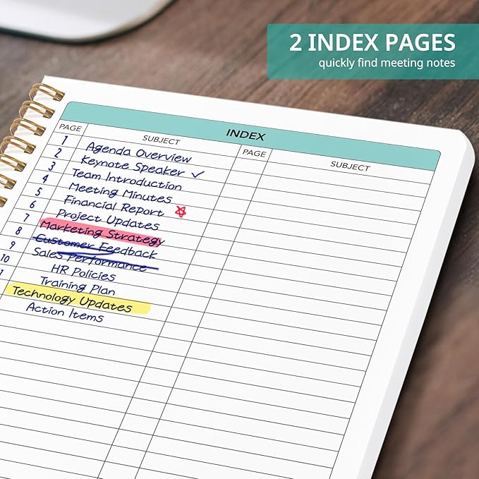 Taja Meeting Notebook for Work Organization - Work notebook with action items, Meeting Minutes Planner Notebook, Perfect Office Supplies for Men & Women - Beige