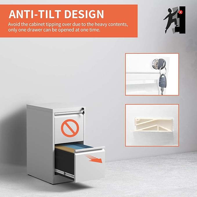 2 Drawer File Cabinet with Lock,Metal Filing Cabinets for Home Office,Steel Vertical File Cabinet,Heavy Duty Metal Storage Cabinet for A4/Letter/Legal Size Files,Assembly Required