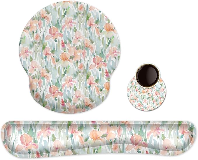 Ergonomic Keyboard Mouse Pad Wrist Rest Support Set for Laptop/Computer/Desktop,Memory Foam Hand Rest Wrist Cushion for Gaming/Office,Lightweight Comfortable & Pain Relief (Watercolor Flowers)