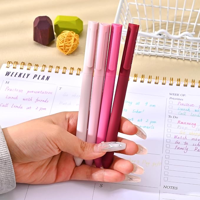 BAYTORY 8Pcs Colored Gel Pens, 0.5mm Fine Point Multicolored Ink Pen, Colorful Pens Smooth Writing for Note Taking and Marking Supplies (Red)