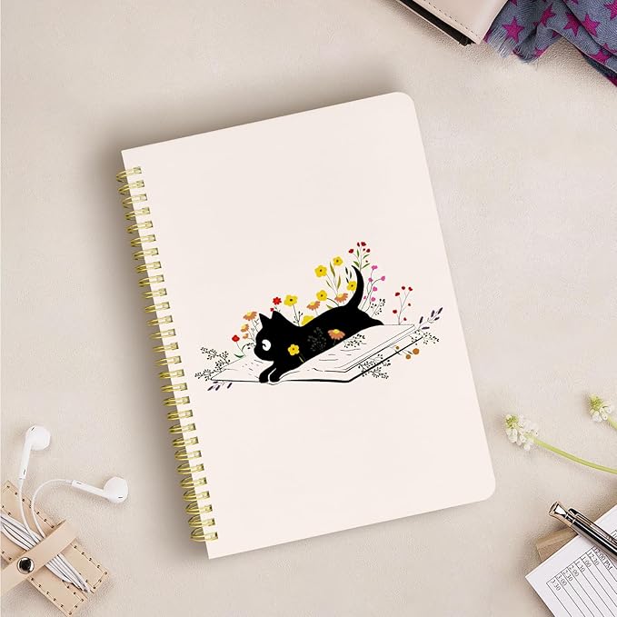 Cute Spiral Notebook journal B5 Aesthetic Pretty Design for Women Girls Kawaii with Pocket, 10 x 7.2 inch, Lined, Cat Book
