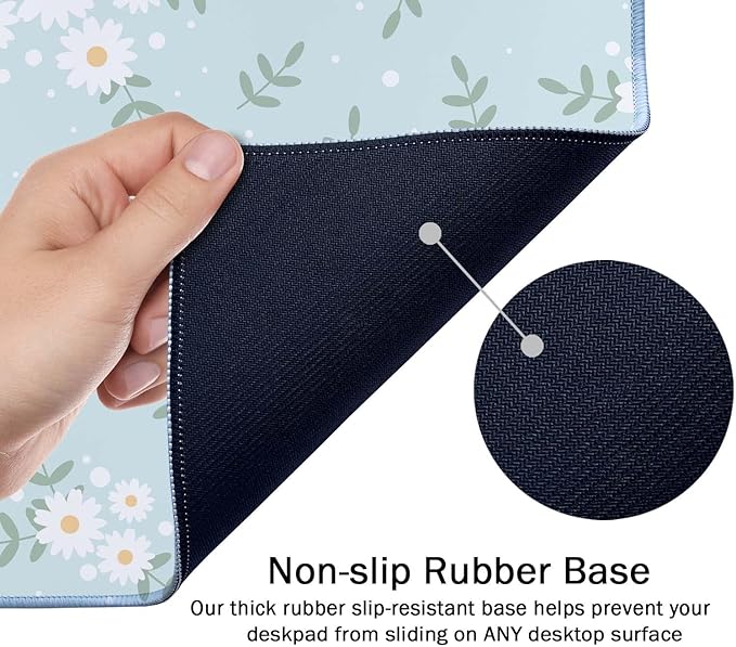 SSOIU Cute Spring Flowers Desk Mat, White Daisy Flower Mat, Extra Large Home Office Cute Accessories, Extended Mouse Pad, XXL Gaming Mouse Pad 35.5" X 15.7"