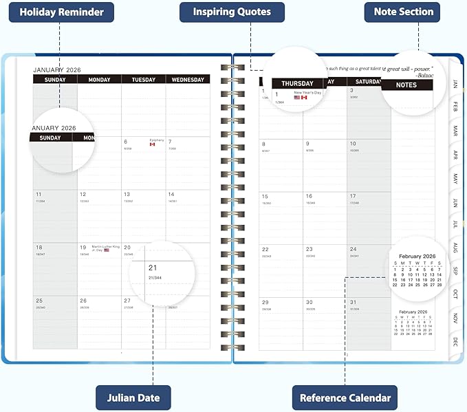 2026 Planner, Weekly and Monthly Calendar Planner Agenda, Jan 2026 - Dec 2026, Planning Academic Book, Office Desk Accessories and School Supplies - A5 (6.3'' x 8.5'')