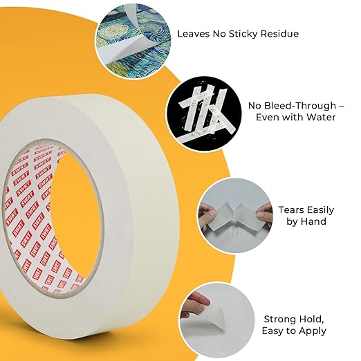SWRT Masking Tape 0.75 Inch x 55 Yards, Pack of 4 Rolls, Adhesive Painting Tape Bulk for General Purpose Beige White Color, Paper Tape for Painting, Crafting, School Stationery, Arts, Home Use etc