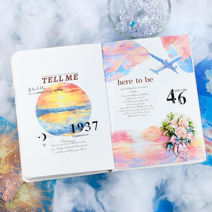 Sky-Themed Scrapbook Paper Set, 120PCS Dual-Material Ephemera for Junk Journaling, Scrapbooking, DIY Crafts, and Art Supplies