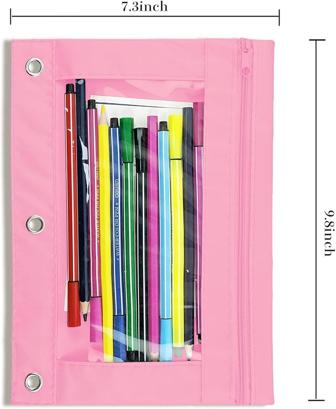 YoeeJob Pencil Pouch for 3 Ring Binder, Zipper Binder Pencil Pouches Bulk, Pencil Case with Clear Window for Class, Office, Pale Pink, 24 Packs