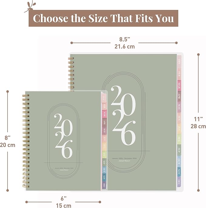 Rileys 2026 Planner, Agenda Planner With Weekly And Monthly View, Daily Agenda Book And Yearly Planners Calendar Book, Spiral Bound With Tabs, Notes, Goals And Holidays (Green, 8 x 6 in)