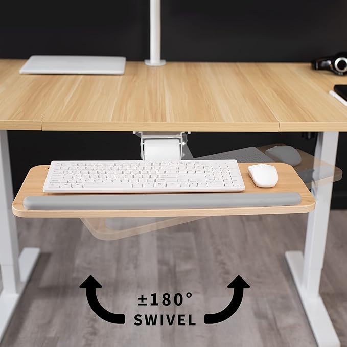 VIVO Adjustable Computer Keyboard and Mouse Platform Tray Ergonomic Under Table Desk Mount Drawer Underdesk Shelf, Light Wood, MOUNT-KB03C