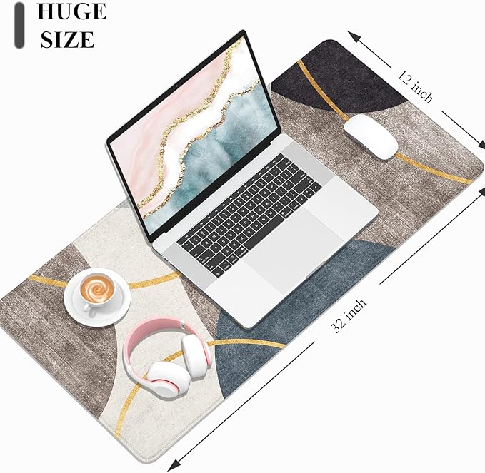 Desk Mat, 32" x 12" XXL Extended Large Gaming Mouse Pad, Desktop Decor Desk Pad, Cute Men Women Office Supplies and Accessories, XL Mouse Mat for Laptop & Keyboard, Abstract Art Circle