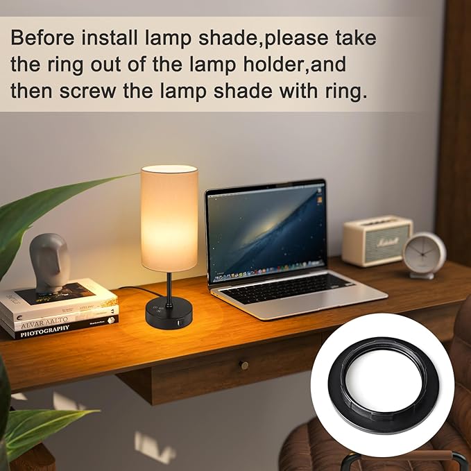 Unicozin Small Table Lamp, 3 CCT 3000K/4500K/6500K & RGB Color Changing, Stepless Dimmable Bedside Lamp for Reading, Touch Control Ambience Nightstand Light for Home Decor Party, Cream Shade