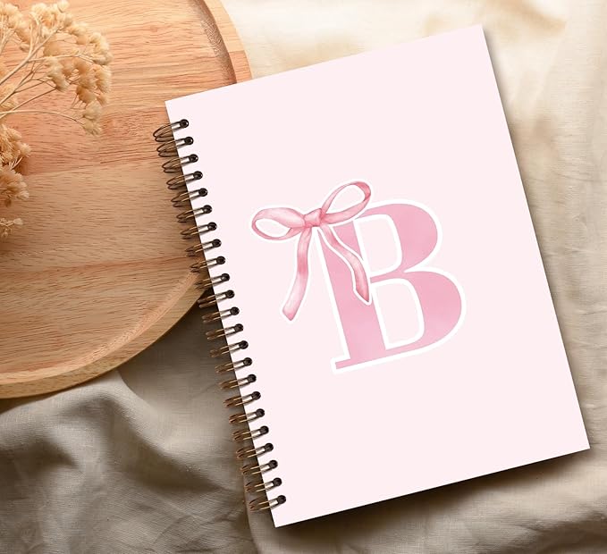 Coquette Trendy Preppy Pink Bow Spiral Notebook,Initial B Journal Personalized Teen Girl Gifts,Monogrammed Gifts for Women Teen Girl,College Ruled Hardcover Spiral Notebook 5.5 x 8.3