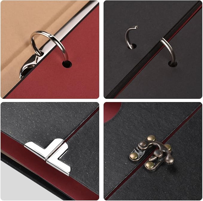 Scrapbook Firbon Handmade DIY Family Photo Albums Couples Memory Book Black Page Scrap Book for Anniversary, Christmas, Valentine's Day, Birthday (Black)