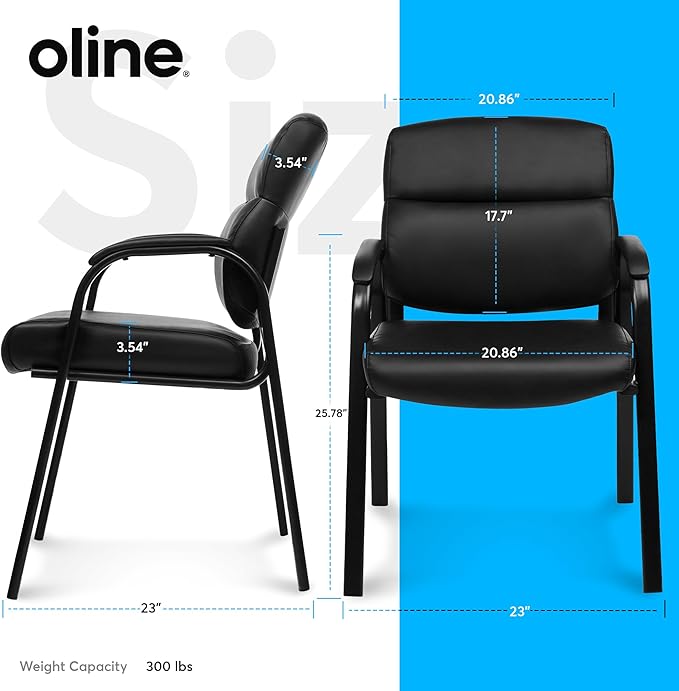 Oline Leather Guest Chair with Padded Arms, Reception Meeting Conference Waiting Room Lobby Home Desk Big and Tall Executive Office Chair, Black (1 Pack)