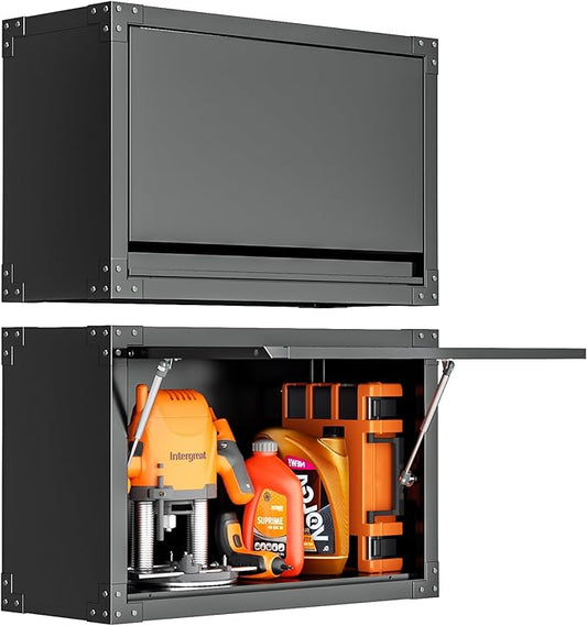 INTERGREAT Metal Wall Cabinet, Wall Cabinets with Lockable Doors and Adjustable Shelves,20" H Cabinets Storage for Garage, Warehouse, Bathroom, Kitchen(Black)
