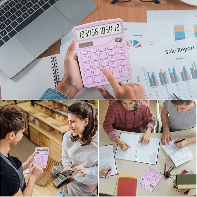 Purple Desktop Calculator - 12 Digit with Large LCD Display, Office Supplies with Sensitive Buttons