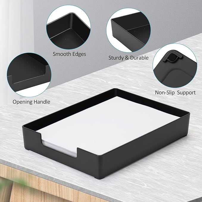 Stackable Letter Tray Paper Organizer, A4 Size Desk Holder for Letter Paper/Stationery/Desk Accessories, Black Holder File Organization for Office, School, Home Storage (2 Pack)