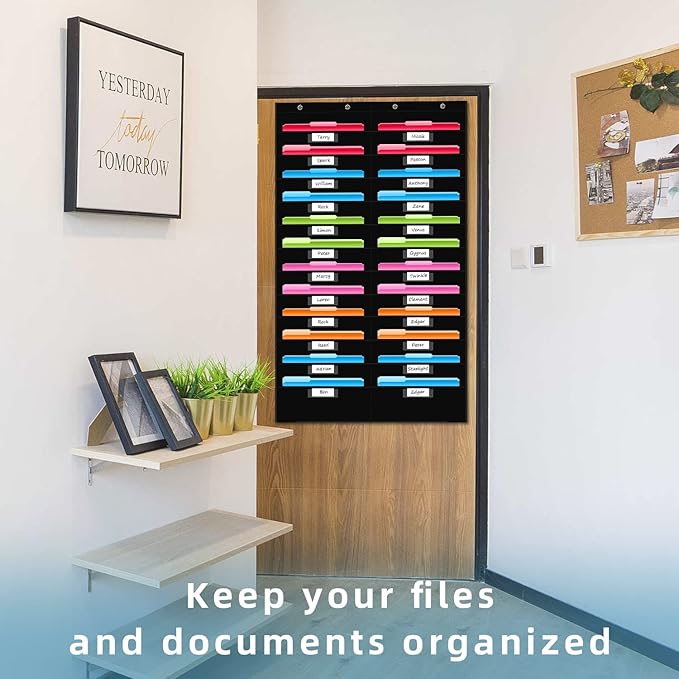 REGELETO 24 Pockets File Storage Pocket Chart with 24 Nametag Pockets, Hanging Wall File Organizer for Classroom and Office, Organize Your Assignments, Files, Scrapbooks, Paper (Black-24 pockets)