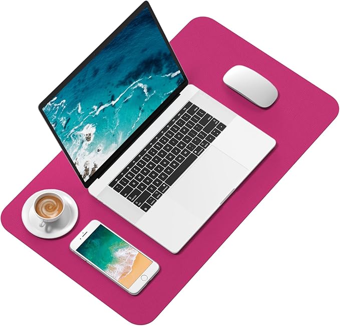 Hsurbtra Desk Pad, 23.6" x 13.8" PU Leather Desk Mat, M Extended Mouse Pad, Waterproof Desktop Blotter Protector, Non-Slip Ultra Thin Small Laptop Keyboard Writing Mat for Office Home, Bright Rose