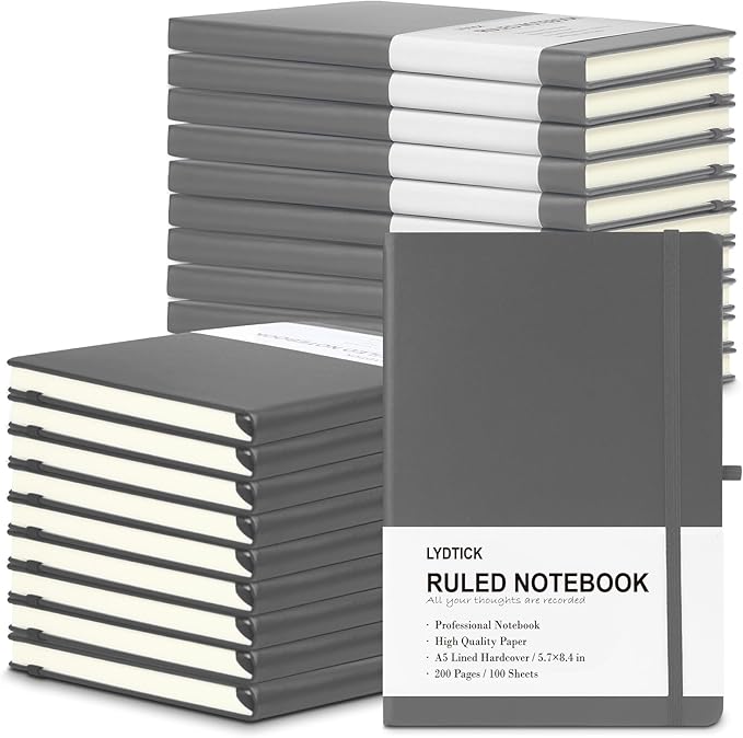 20 Pack Journals for Writing College Ruled Notebooks Journal in Bulk, Hardcover Notebooks (200Pages) for Note Talking, Lined Bullet Journals for Home School Office, 5.7"x8.4", Grey