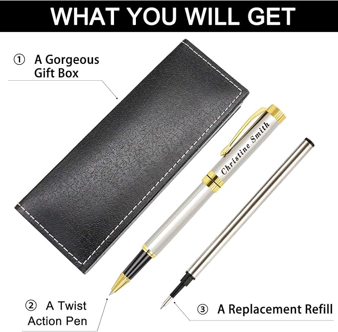 Amlion Personalized Pens Custom Engraved Pen with Name, Refillable Medium Refill, Personalized Gifts for Men Women