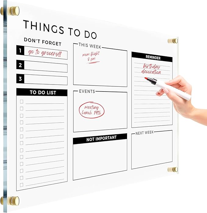 Acrylic Premium Wall Planner - Large Glass Calendar for Wall - To Do List Reminder - Large Dry Erase Board - Reusable Board for Office and Home - Dry Erase Board (Gold Standoff, 24"x18" (Regular))
