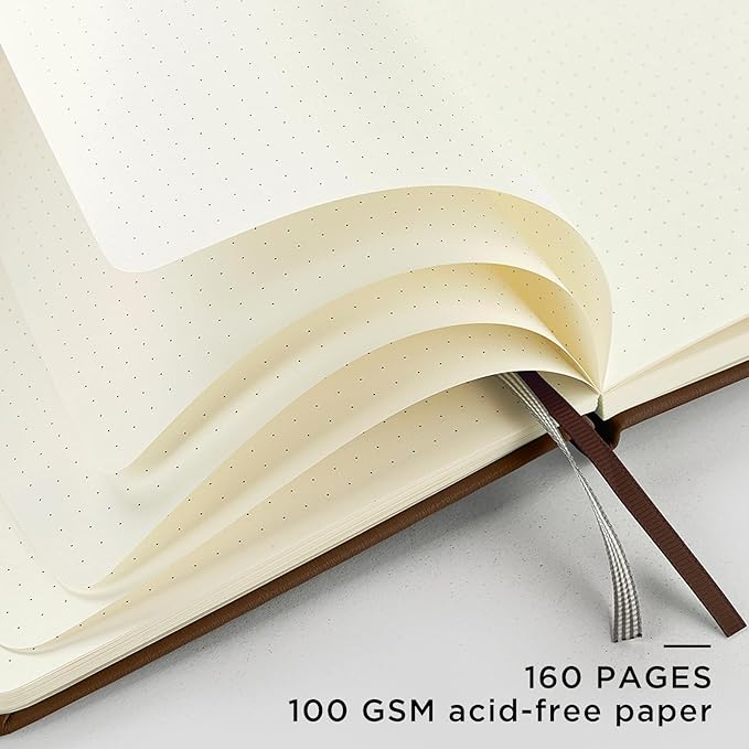 &And Per Se Dotted Journal Notebook, A5 Hardcover Bullet Dotted Journal, 160 Pages 100 gsm Thick Dotted Paper, 3 Sheets of Stickers Included - 5.7'' x 8''（Chocolate）