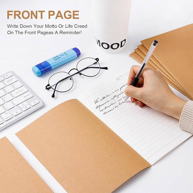 30 Pack Lined Kraft Notebooks Bulk, A5 Blank Paper Journal Notebooks for Office Work, 8.3x5.5inch Kraft Composition Notebook for School Student, 60 Pages
