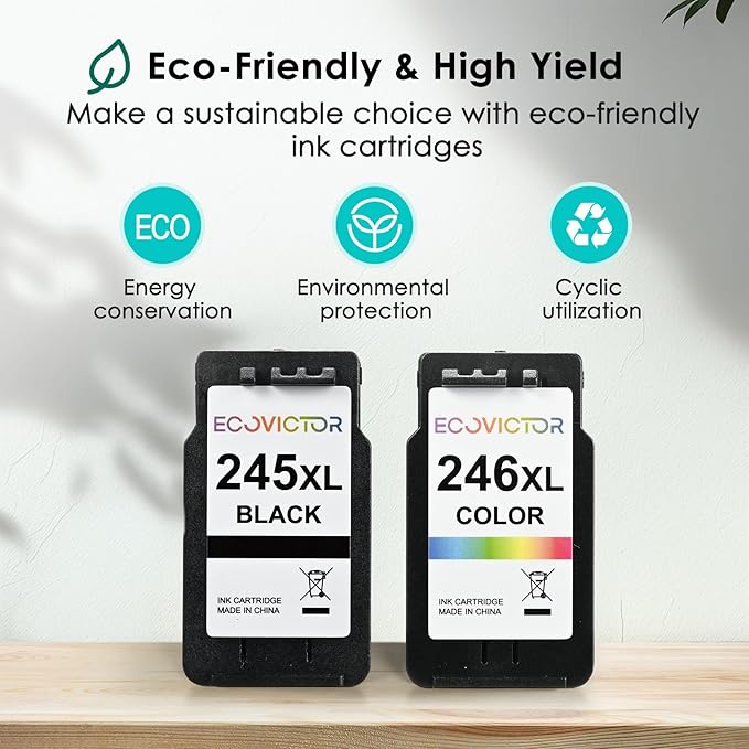 Eco-Friendly Ink Cartridge Replacement for Canon 245XL 246XL Black and Color Combo 2 Pack 245 246 PG-245 CL-246 XL for PIXMA TR4520 TR4522 TR4500 TS3320 MX492 MG2522 MG2920 MG3029 Printer