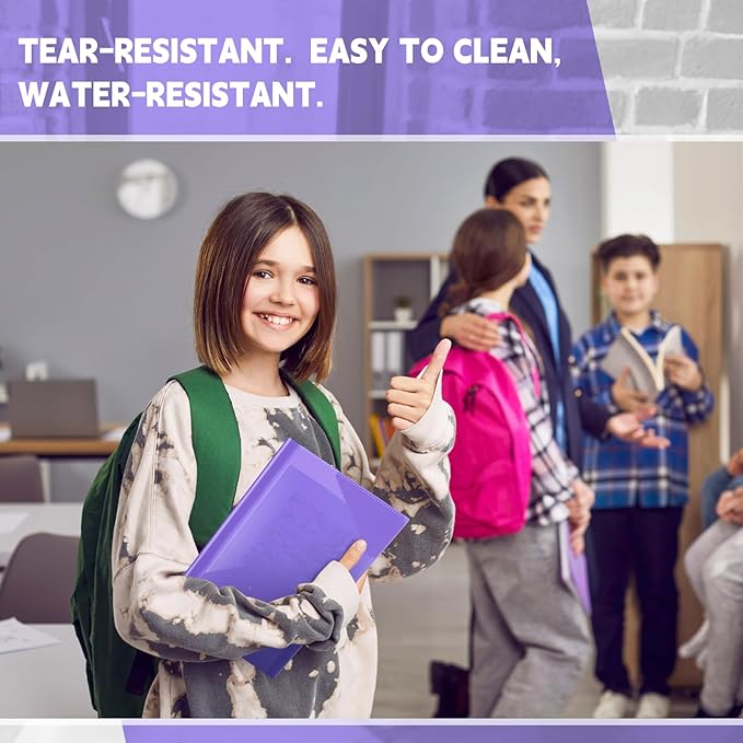 Yeaqee 50 Pack Clear 2 Pocket Folders with Prongs, Plastic Folders with Pockets and Prongs Fit Letter Size, File Folder for School Business Office Home(Purple)