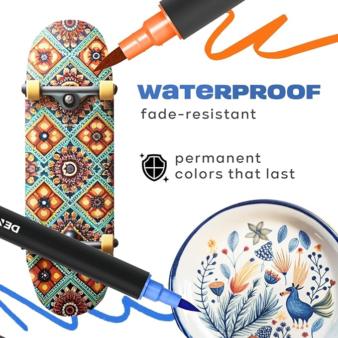 Acrylic paint pens create art – Dual Brush Tip Acrylic Markers Set, Waterproof Quick-Drying Ink for Rock Painting, Glass, Wood, Fabric (72)