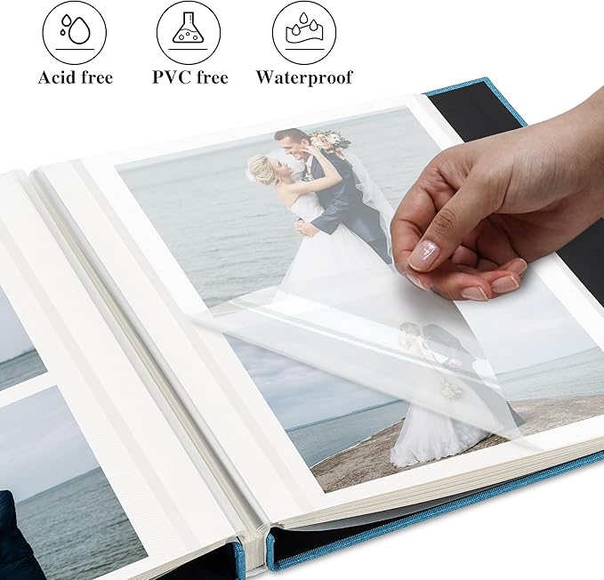 Self Adhesive Photo Album, Sky Blue Scrapbook Album with DIY 40 Blank Pages, Wedding Photo Album with A Metallic Pen for 4x6 5x7 2x3 Pictures, 10.6"x11"