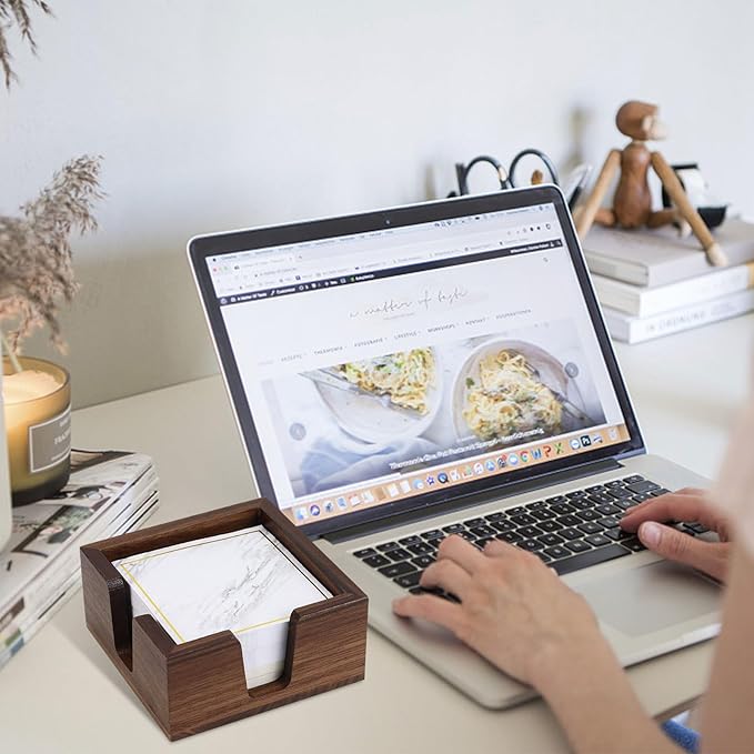 Wood Sticky Note Holder, Self Stick Note Pad Holder, Post It Note Dispenser Desk Organizer Walnut Wood Office Desk Accessories for School Office Desk Supplies - Black