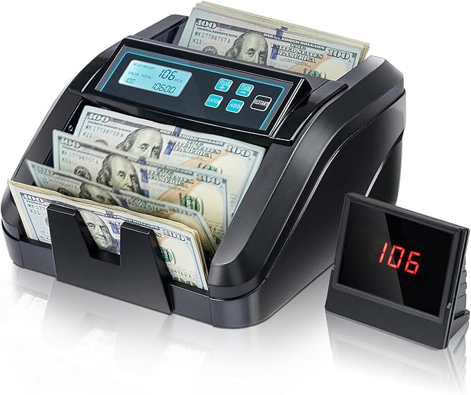 MUNBYN IMC51 Money Counter Machine Count Value, Add+Batch/Add+ Value Mode Bill Counter, UV/MG/IR/MT Detection, USD only Cash Counter,1100 Bills/min, Money Counting Machine with LCD Display (Black)