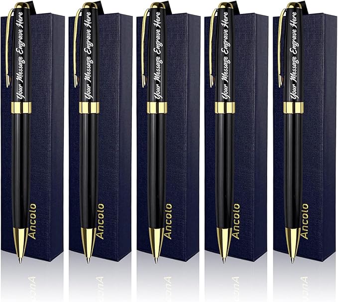 Ancolo Personalized Business Pens - Black Ink with 10 Extras Refills 5 Gift Boxed - Custom with Your Name or Message, Perfect for Students/Teacher/Manager/Lawyer/Professor 5PCS/Pack