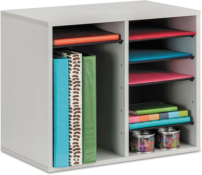 Safco Literature Organizer, 12 Compartments, Office and Classroom Mailbox with Adjustable Shelves, Wood Paper and Mail Sorter, Gray