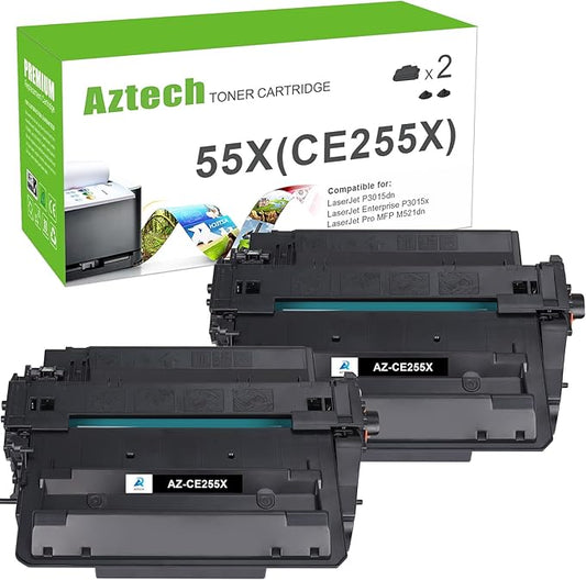 Aztech Compatible Toner Cartridge Replacement for HP CE255X 55X CE255A 55A LaserJet Enterprise P3015dn P3015x LaserJet Pro 500 MFP M521dn M521dw (Black, 2-Packs)