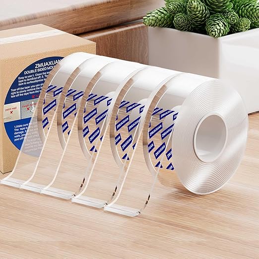 Nano Tape Adhesive Reusable,Double Sided Mounting Tape Heavy Duty Removable,Picture Hanging Strips Poster Putty,Clear Thick Gel Sticky Tack Wall Glue for Hangers,Photo(9.85 FT-5 Pack)
