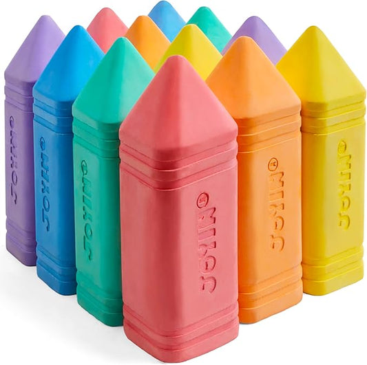 JOYIN 12 PCS Jumbo Sidewalk Chalk with 6 Colors, Washable Sidewalk Chalk for Kids, Non-Toxic School Supplies, Outdoor Games, Playground Accessories