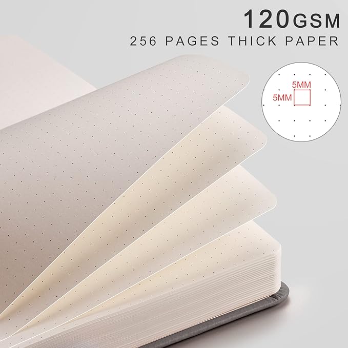 EMSHOI Dotted Notebook - 256 Pages A5 Dotted Grid Journal Notebook,120gsm Thick Paper,16 Perforated Pages, Smooth PU Leather, Inner Pocket,5.75'' × 8.38''-Green