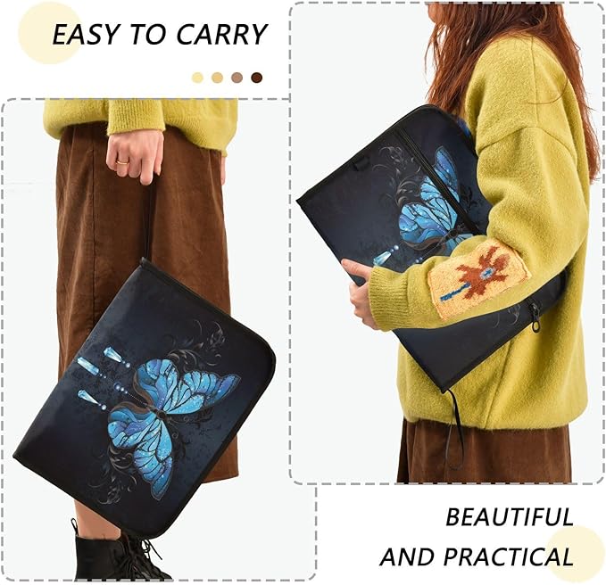 Expanding File Folder,13 Pocket Accordion File Folders Document Organizer Holder with Color Labels, Zipper Closure Waterproof for Letter A4 Size Paper,Document,Morpho Butterfly Blue