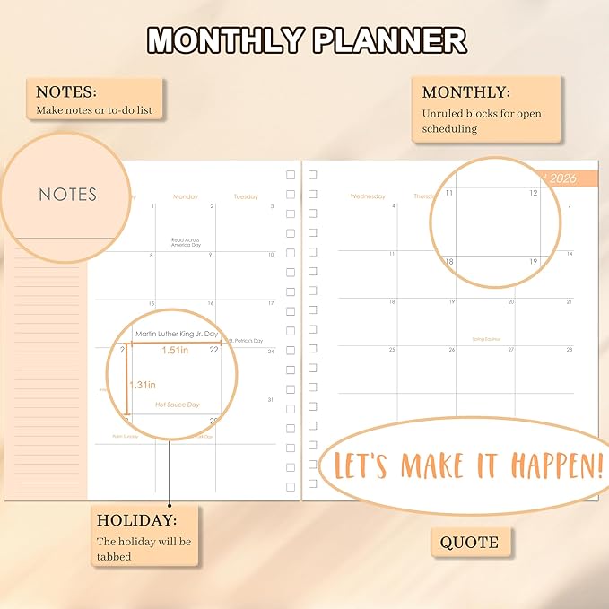 CAGIE 2026 Planner Weekly and Monthly from Dec 2025 to Dec 2026 Hardcover Spiral Bound Calendar Yearly Agenda Planners for Women with Stickers, 8.3 x 9.1, Black Floral