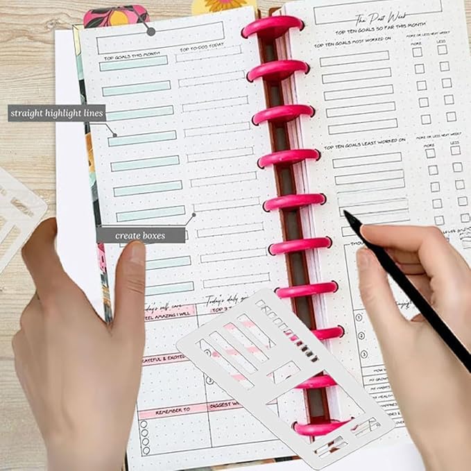 Handmade Flexible Record Template, 3-Pack Stencils Drafting Tools, Reusable Templates Planner Stencils for Journaling Checklists Boxes Lines & Daily Planning.