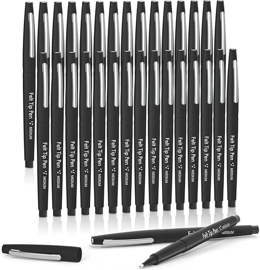 Lelix Felt Tip Pens, 30 Black Pack, 0.7mm Medium Point, Felt Tip Markers Pens for Journaling, Writing, Note Taking, Planner, Perfect for School Office and Art Supplies