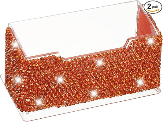 PATIKIL Rhinestone Business Card Holder, Crystal Business Card Holders Bling Business Card Organizer Display Stand for Desktop Desk Office Exhibition, Light Red