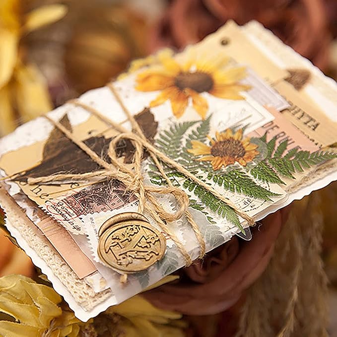 MAXLEAF Transparent Waterproof Stickers Set - 48PCS Vintage Plants Flowers Collection Big Size Waterproof Stickers for Decoration Planners Scrapbook Laptops (Dried Flowers)