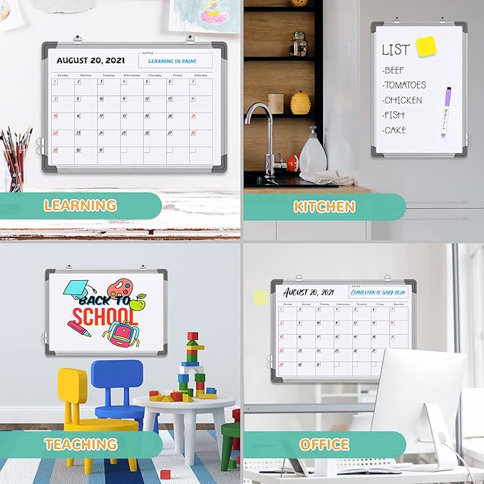 Small Monthly Calendar Dry Erase Whiteboard for Wall, 16" x 12" Magnetic Dry Erase Board, Hanging Double-Sided White Board, Portable Board for Drawing, Kitchen, Planning, Memo, Home, Office