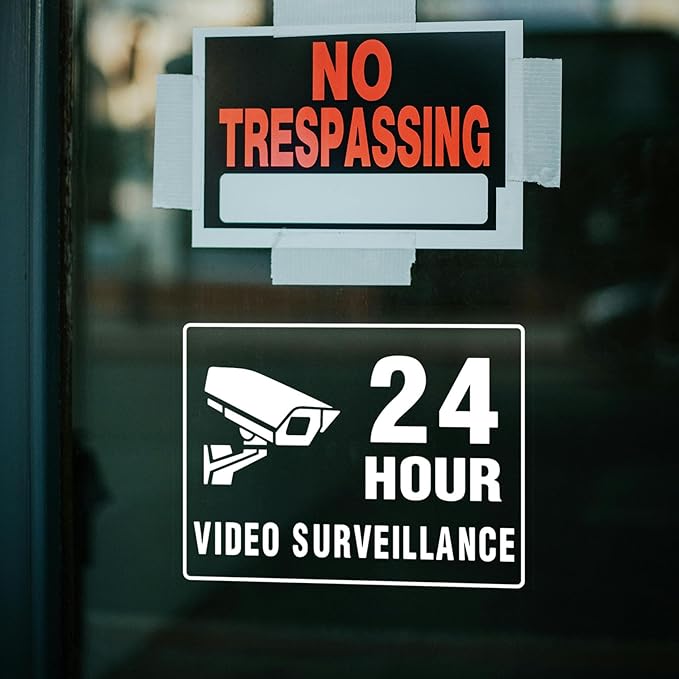 24 Hour Video Surveillance for Business Sign 8x6 Inch No Vaping Sticker Vinyl Sign Window Door Transparent Decals 2 Pack