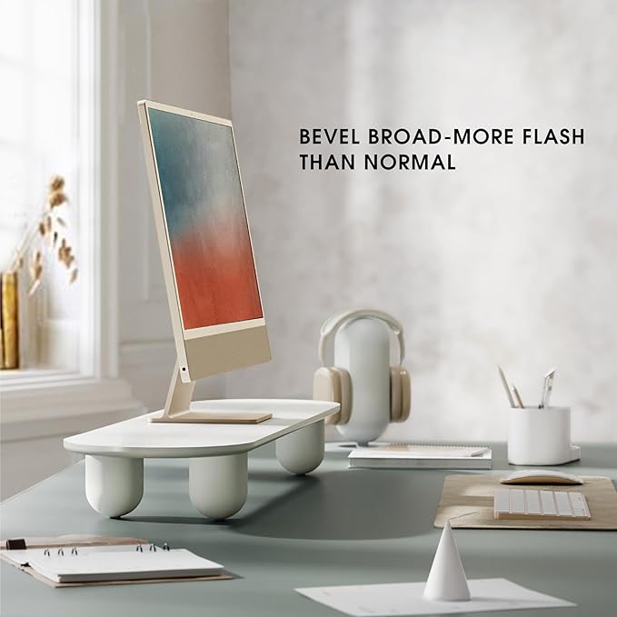 Fenge Monitor Stand Riser, 34 Inch Dual Monitor Riser for Large Monitors, Desk Organizer with Wooden Shelf & Solid Wood Legs, Computer Stand for Laptop, TV, PC, Printer, White