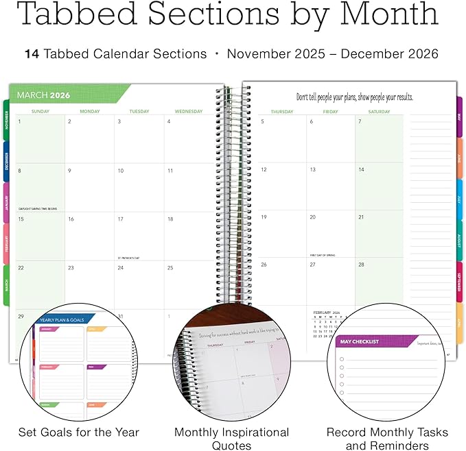 DELUXE 2026 Planner, 8.5"x11": 14 Months (November 2025 - December 2026), Includes Page Tabs, Bookmark, Planning Stickers, Pocket Folder Daily Weekly Monthly Planner Yearly Agenda (Colorful Botanicals)